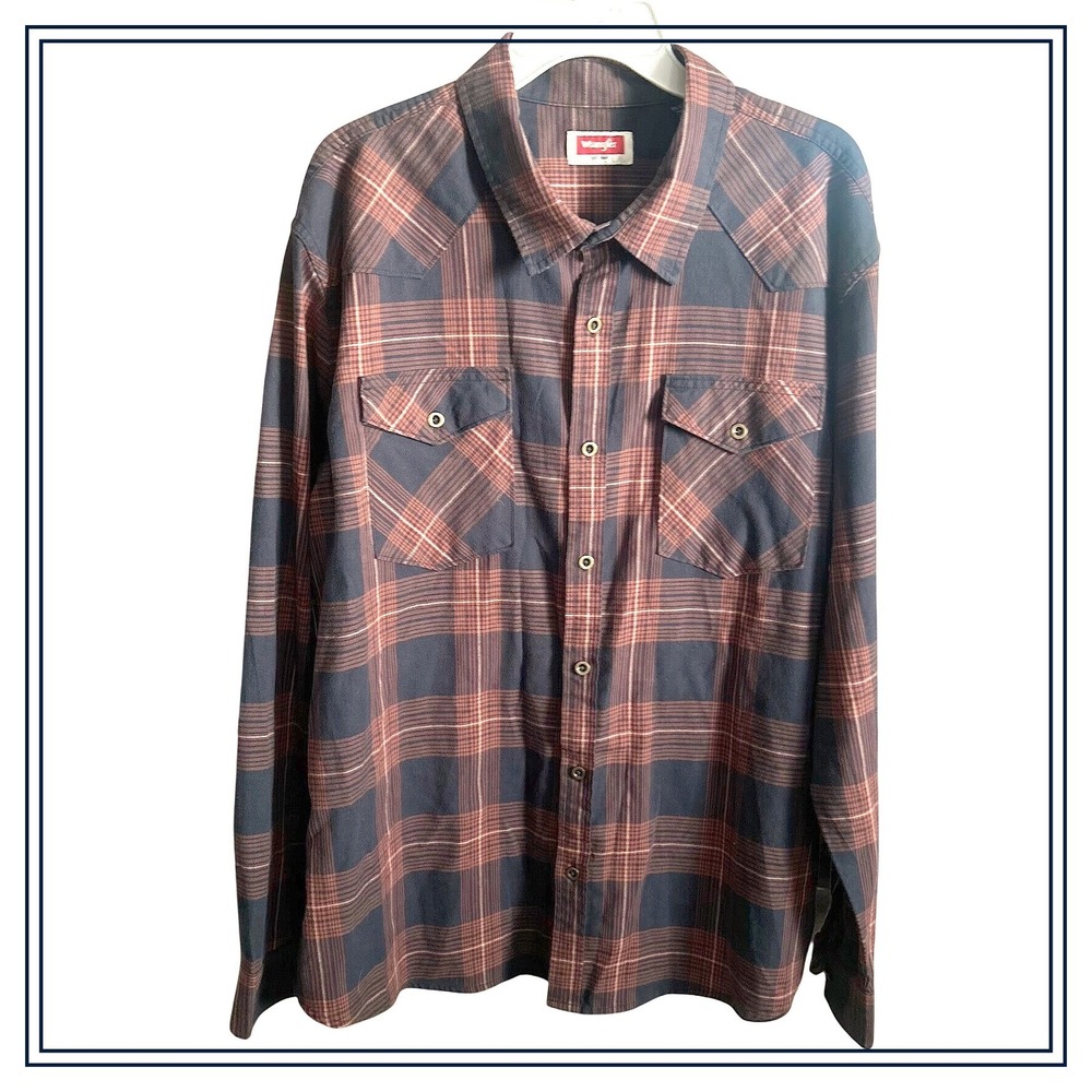 Wrangler Mens Plaid Long Sleeve‎ Snap Front Western Shirt 2XL